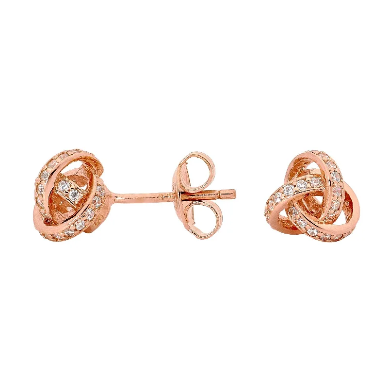 elegant earrings for women -Georgini Love Knot Clear Cubic Zirconia Rose Gold Earrings