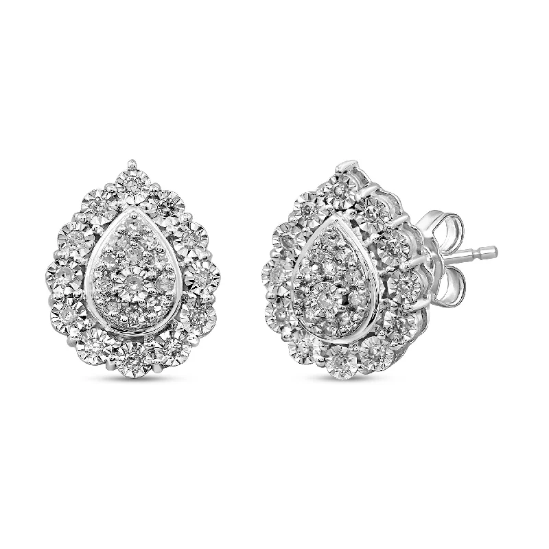 classic pearl earrings for women -Pear Shape Composite Earrings with 0.15ct of Diamonds in Sterling Silver