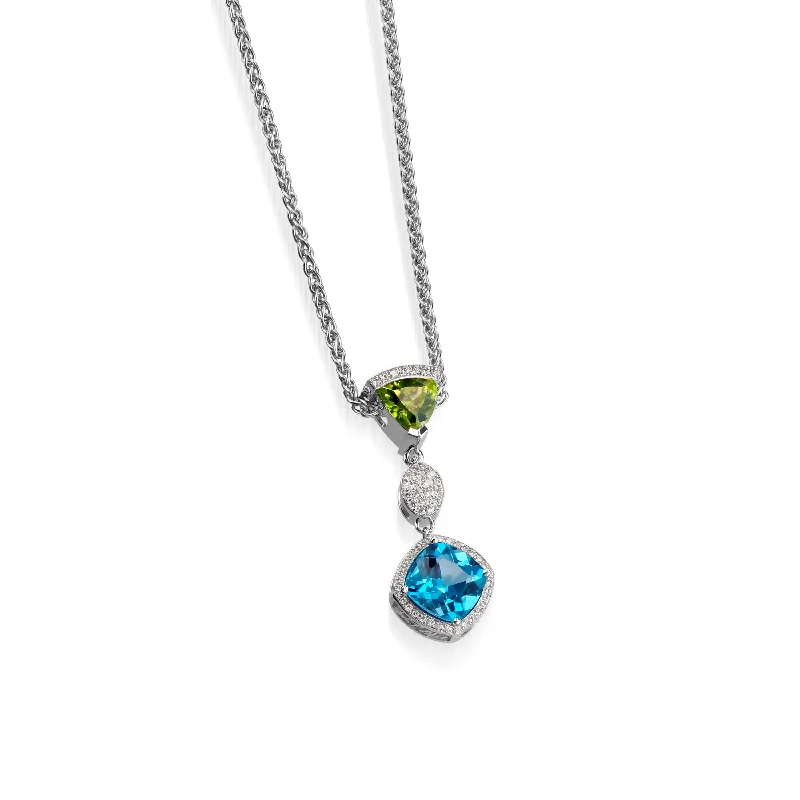 bridal necklaces for women -Signature Blue Topaz, Peridot, and Diamond Pendant Necklace