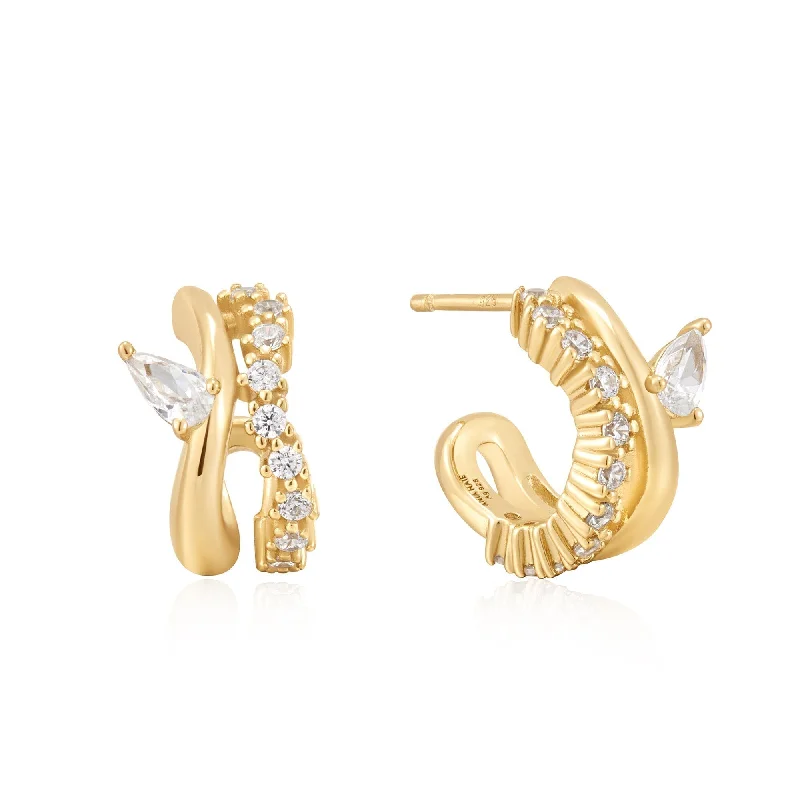 bold gold earrings for women -Ania Haie Gold Sparkle Double Hoop Studs