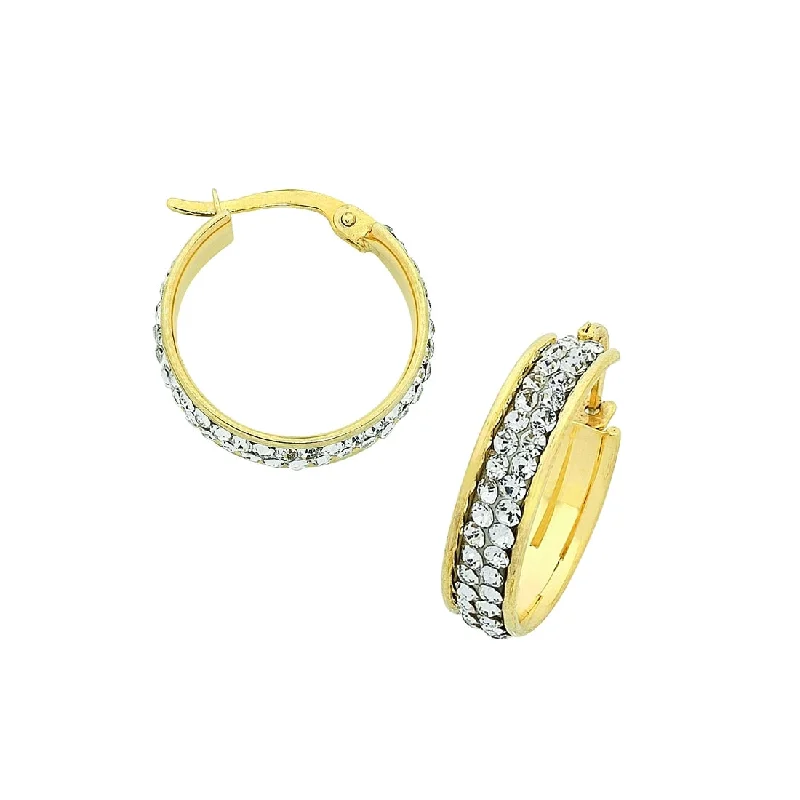 drop earrings for women -9ct Yellow Gold Silver Infused Crystal Hoop Earrings 20mm