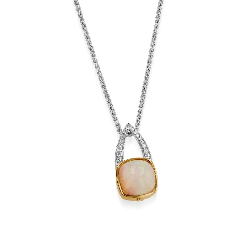 wedding chain necklaces for women -Signature Cushion-cut Opal and Diamond Pendant Necklace