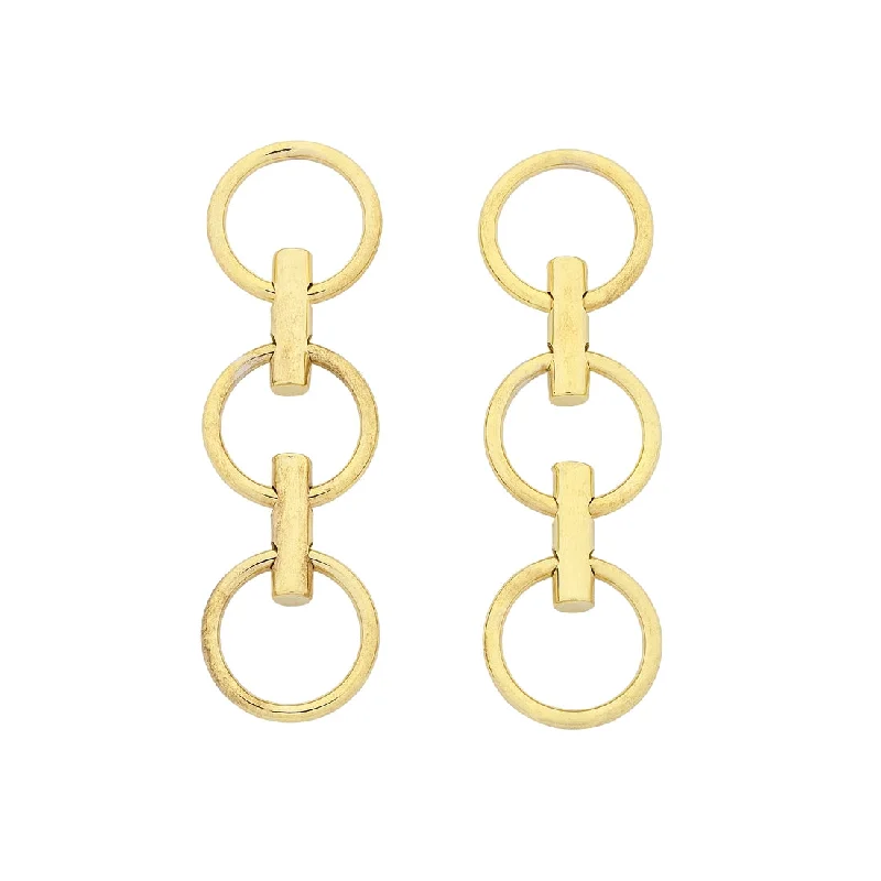 pearl stud earrings for women -9ct Yellow Gold Silver Infused Triple Circle Drop Earrings