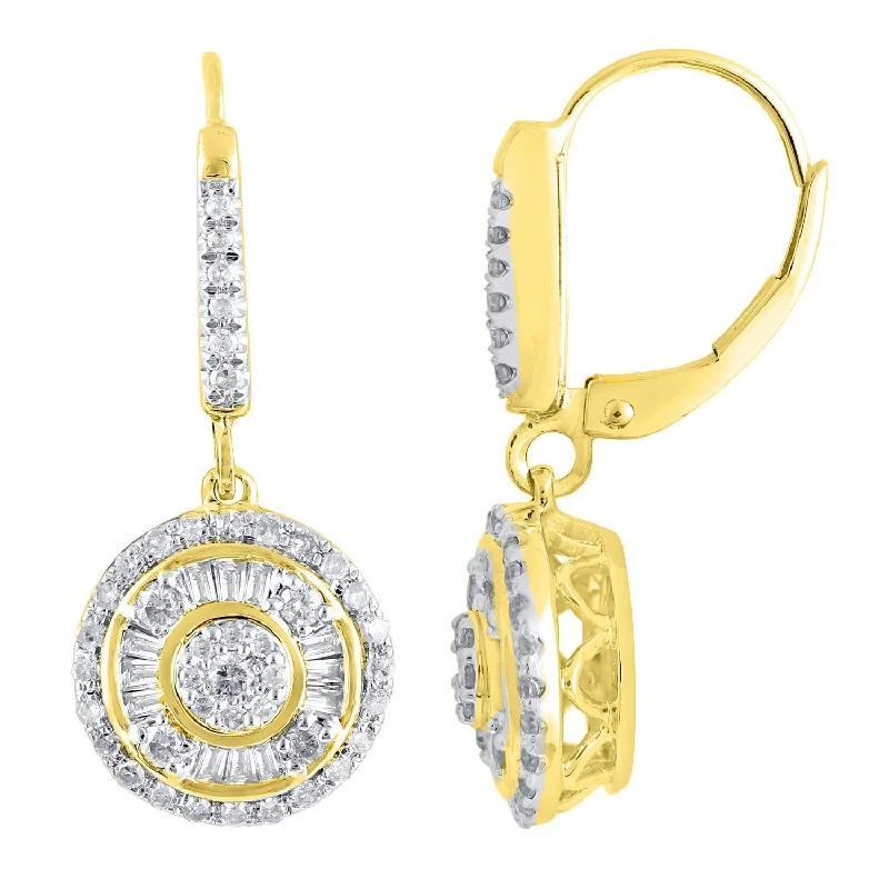 crystal drop earrings for women -Baguette Drop Earrings with 0.70ct of Diamonds in 9ct Yellow Gold