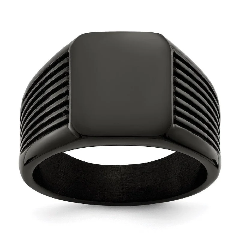 adjustable rings for women -Stainless Steel Polished Black IP-plated Signet Ring