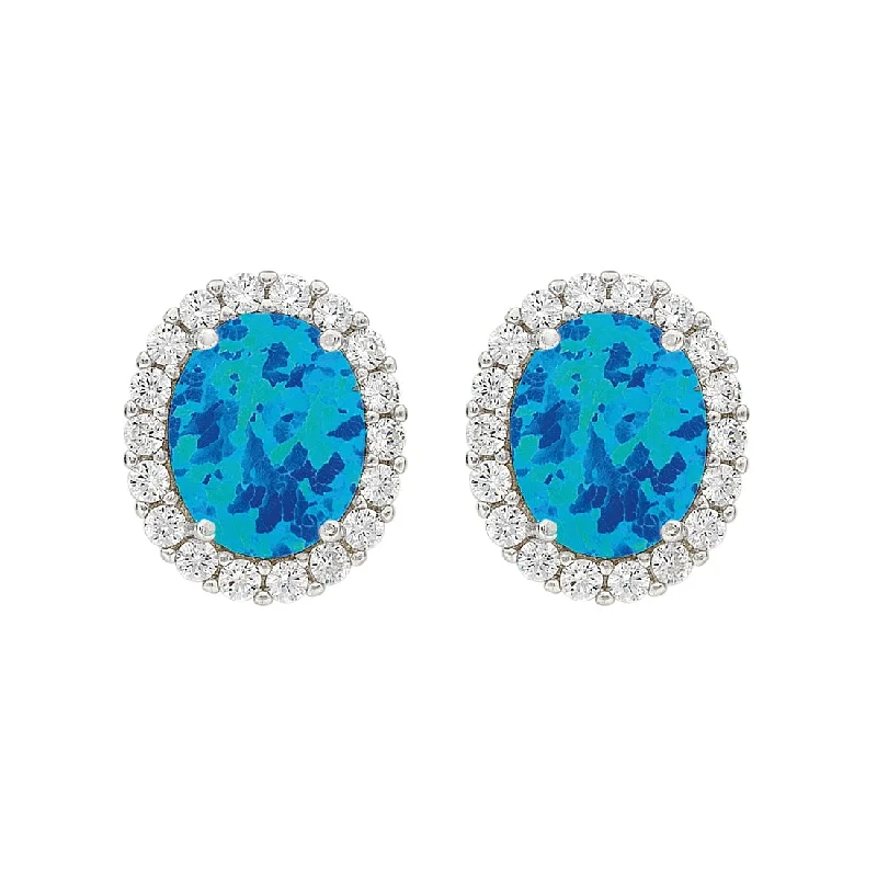 vintage drop earrings for women -December Birthstone Sterling Silver Dark Blue Synthetic Opal and Cubic Zirconia Earrings