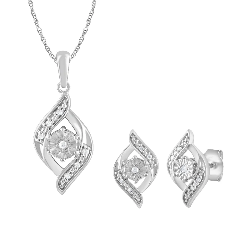 classic gold earrings for women -Flame Shape Stud Earrings and Necklace Set with 0.05ct of Diamonds in Sterling Silver