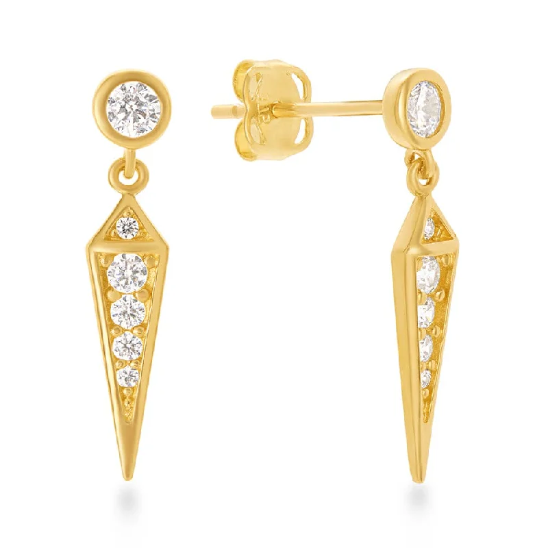 custom hoop earrings for women -Long Triangle Drop Earrings with Cubic Zirconia in 9ct Yellow Gold