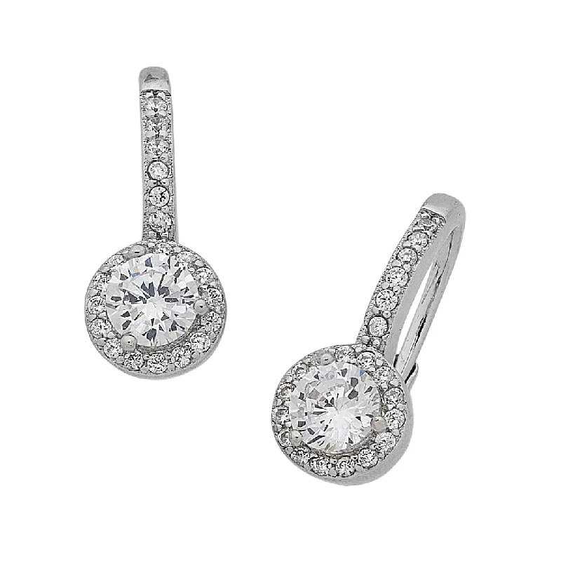 classic gold earrings for women -Sterling Silver Cubic Zirconia Halo Drop Earrings