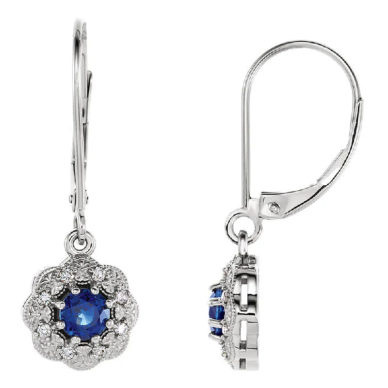 chic hoop earrings for women -9.5 x 28mm 14k White Gold Sapphire & 1/8 CTW (GH, I1) Diamond Earrings