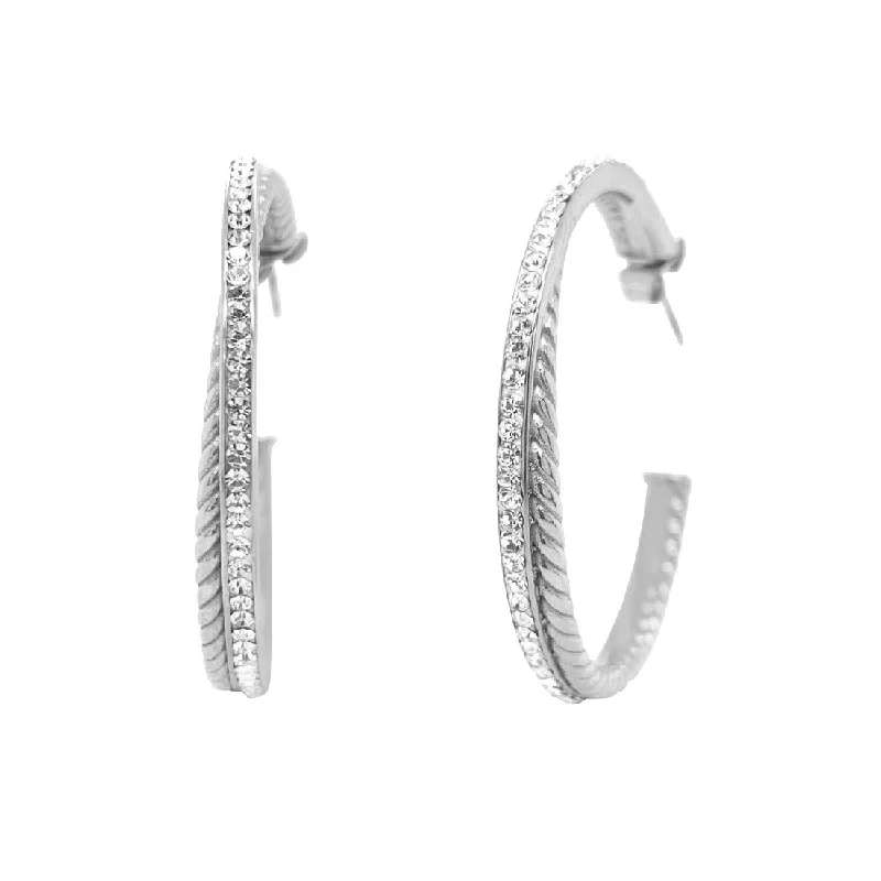 luxury drop earrings for women -Stainless Steel Pave Crystal Double Hoop Earrings