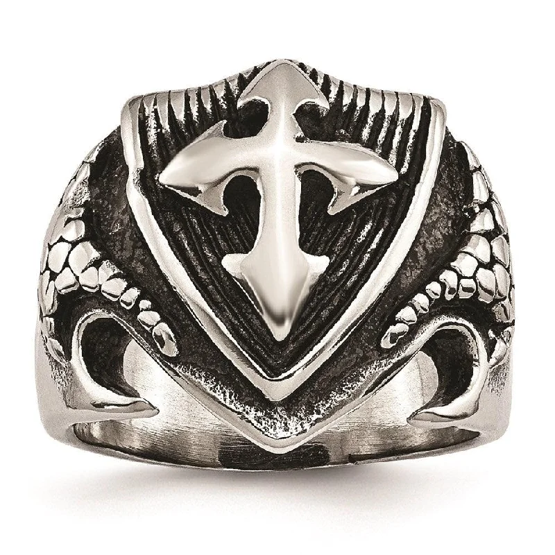 big statement rings -Stainless Steel Antiqued Shield Ring