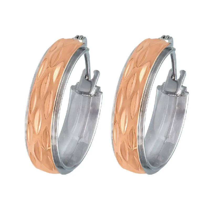 long earrings for women -Rose & White Stainless Steel Hoop Earrings