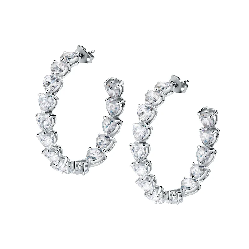 chic silver earrings for women -Chiara Ferragni Diamond Heart White Heart Big Hoop Earrings