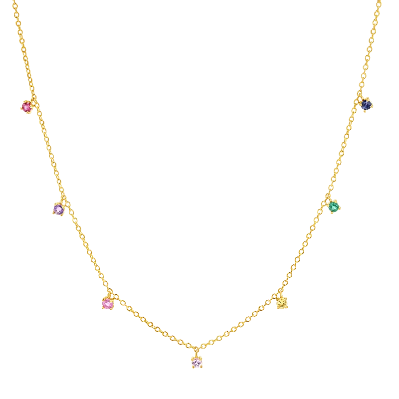 charm necklaces for women -Rainbow Gemstone Drop Necklace