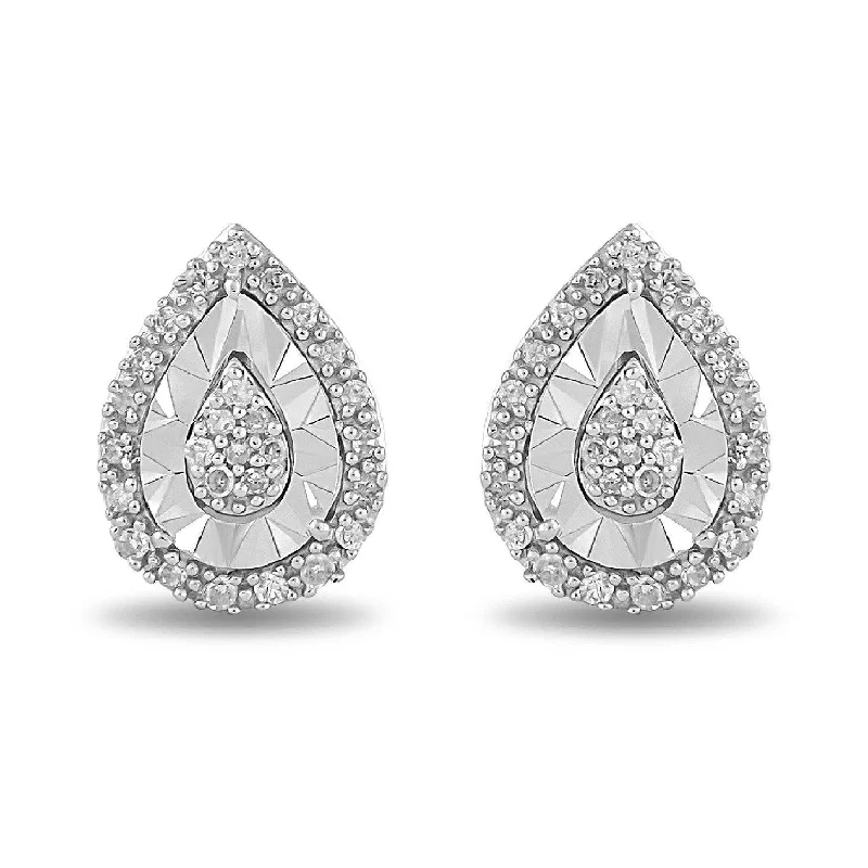 bridal hoop earrings for women -Miracle Halo Pear Stud Earrings with 0.10ct of Diamonds in Sterling Silver