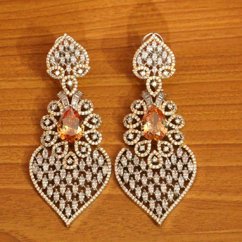 multi-colored earrings for women -Champagne Stone & Cz Studded Diamond Look Danglers