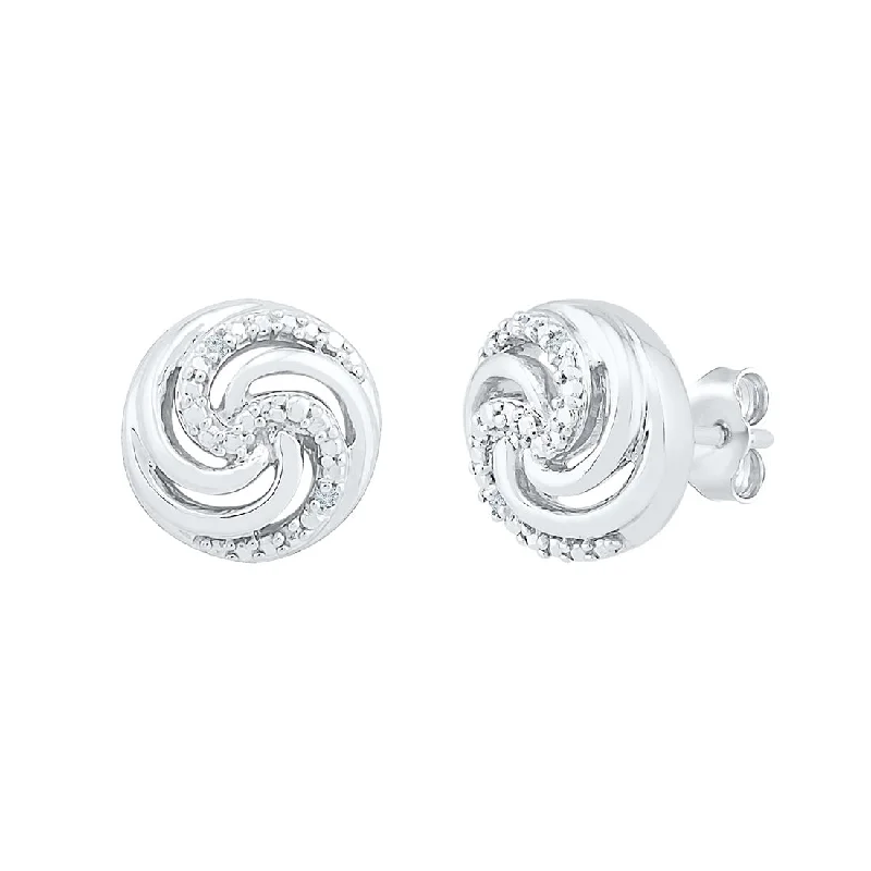 bridal hoop earrings for women -Sterling Silver Diamond Set Fancy Swirl Stud Earrings