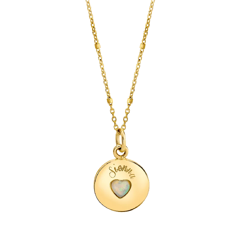 minimalistic silver necklaces for women -Opal Heart Name Medallion