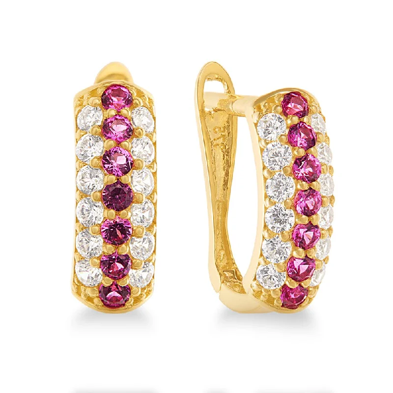 bold gold earrings for women -Multi Row Hoop Earrings with Cubic Zirconia in 9ct Yellow Gold