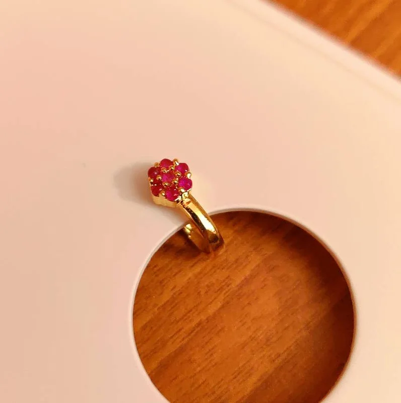 cocktail gemstone rings -RUBY CLUSTER STONE PREASSBLE NOSE RING