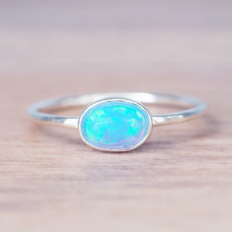 unique gold rings for women -Dainty Blue Opal Ring