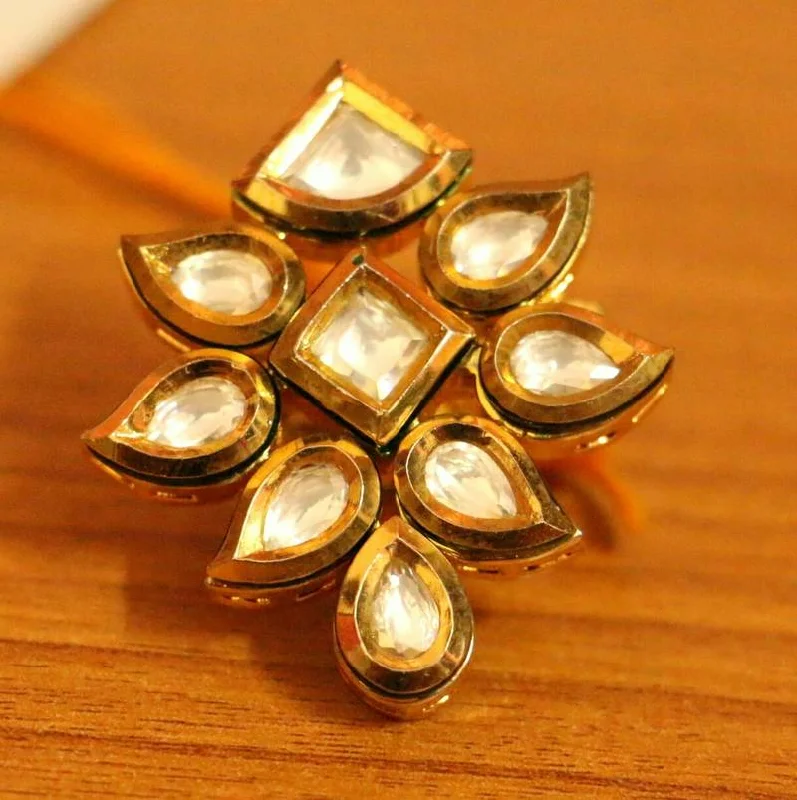 personalized rings for women -GOLD PLATED KUNDAN POLKI ADJUSTABLE RING