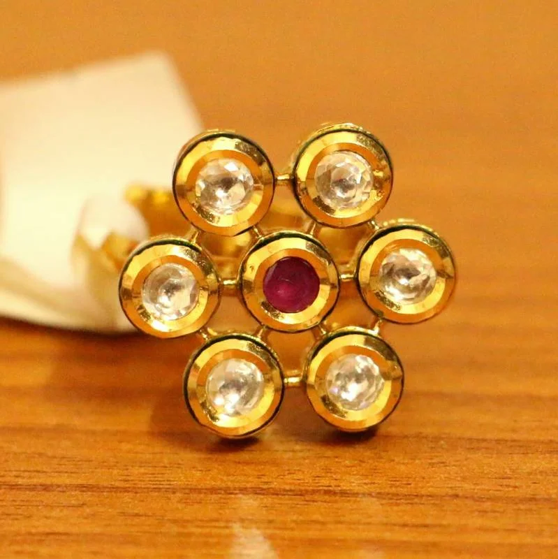 solitaire engagement rings -RUBY STONE ROUND PATTERN KUNDAN MEENAKARI RING