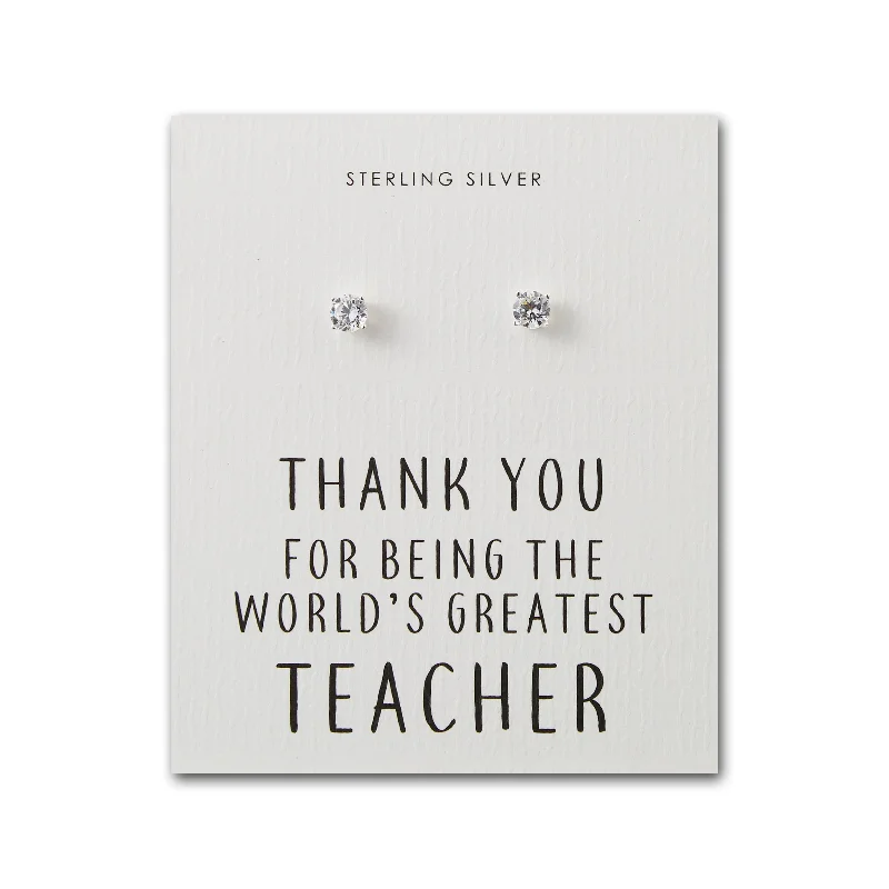 multi-strand earrings for women -Sterling Silver World's Greatest Teacher Crystal Earrings