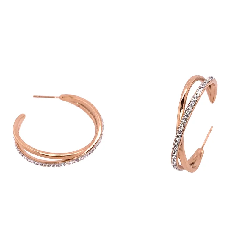 minimalist earrings for women -Rose Stainless Steel Crystal Crossover Hoop Earrings