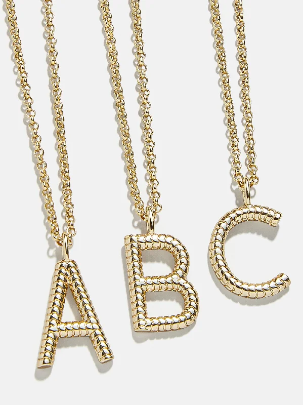 stylish pendant necklaces for women -Classic Initial Necklace - Ribbed Gold Initial