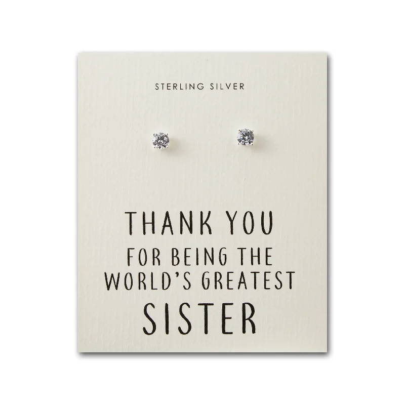 gemstone earrings for women -Sterling Silver World's Greatest Sister Crystal Earrings