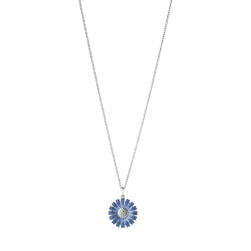 pearl drop necklaces for women -Daisy Silver Necklace w. Blue Enamel