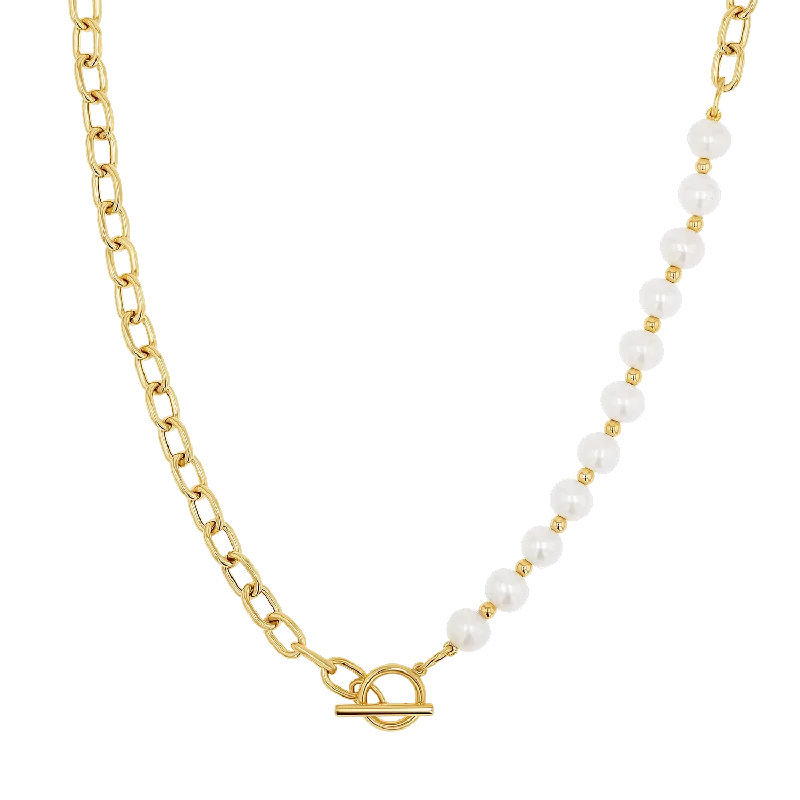 layered necklaces for women -Pearl on Chain Toggle Necklace