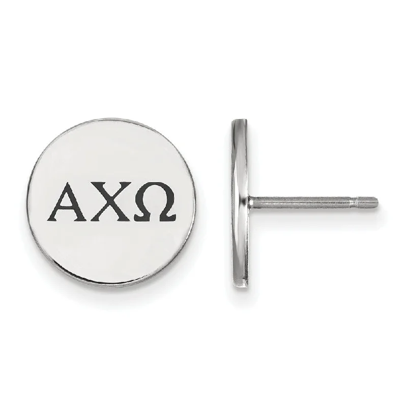 custom earrings for women -Sterling Silver Alpha Chi Omega Black Enamel Greek Post Earrings