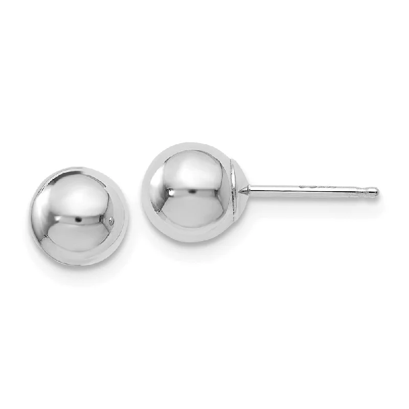 silver hoop earrings for women -6mm (1/4 Inch) 14k White Gold Polished Ball Friction Back Studs