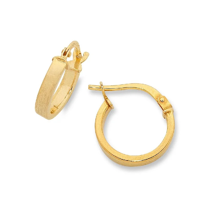 bold earrings for women -9ct Yellow Gold Silver Infused Square Hoop Earrings- 2mm x10mm