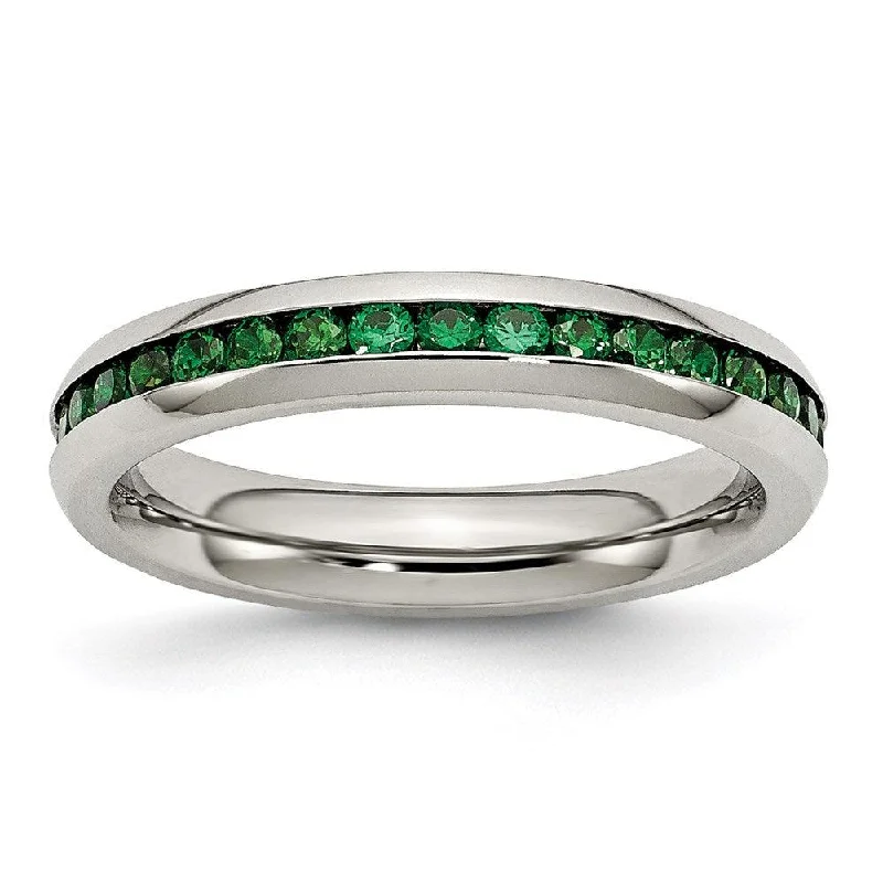 diamond rings for women -Stainless Steel 4mm May Green CZ Ring