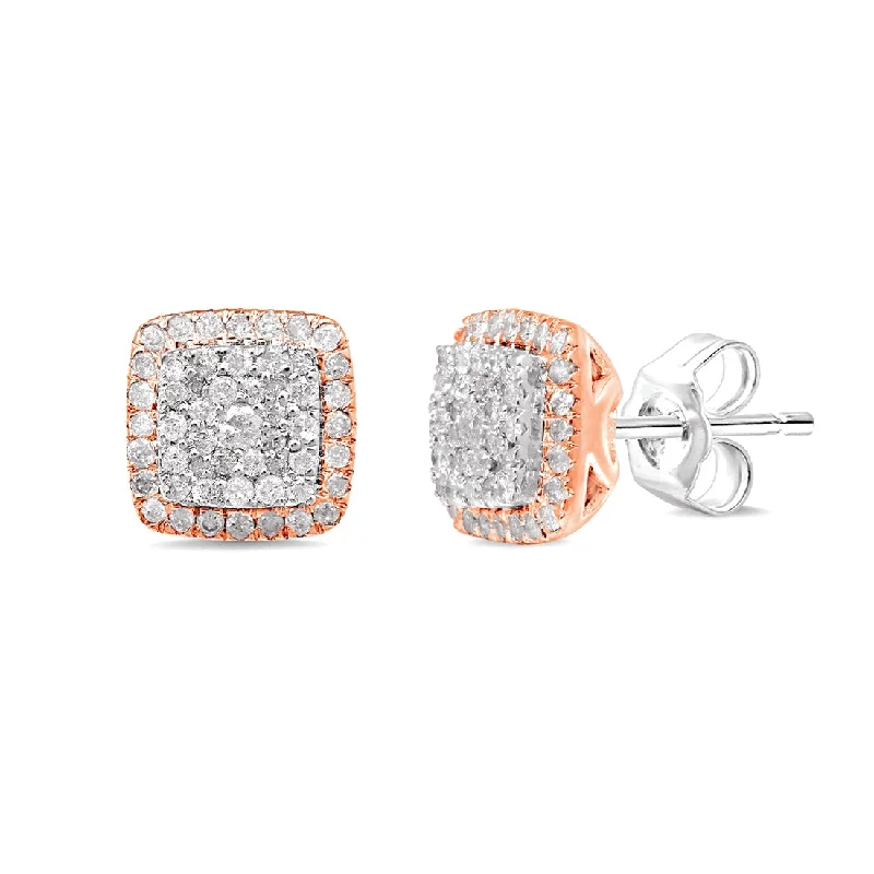 hoop earrings with diamonds -9ct White and Rose Gold 0.50ct Diamond Square Set Stud Earrings