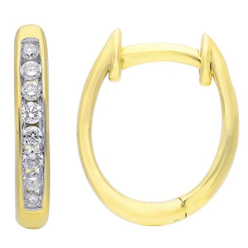 boho earrings for women -Hoop Channel Earrings with 1/5ct of Diamonds in 9ct Yellow Gold