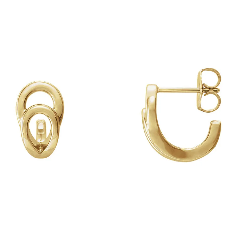 chic drop earrings for women -7mm x 13mm (1/4 x 1/2 Inch) 14k Yellow Gold Small Geometric J-Hoops