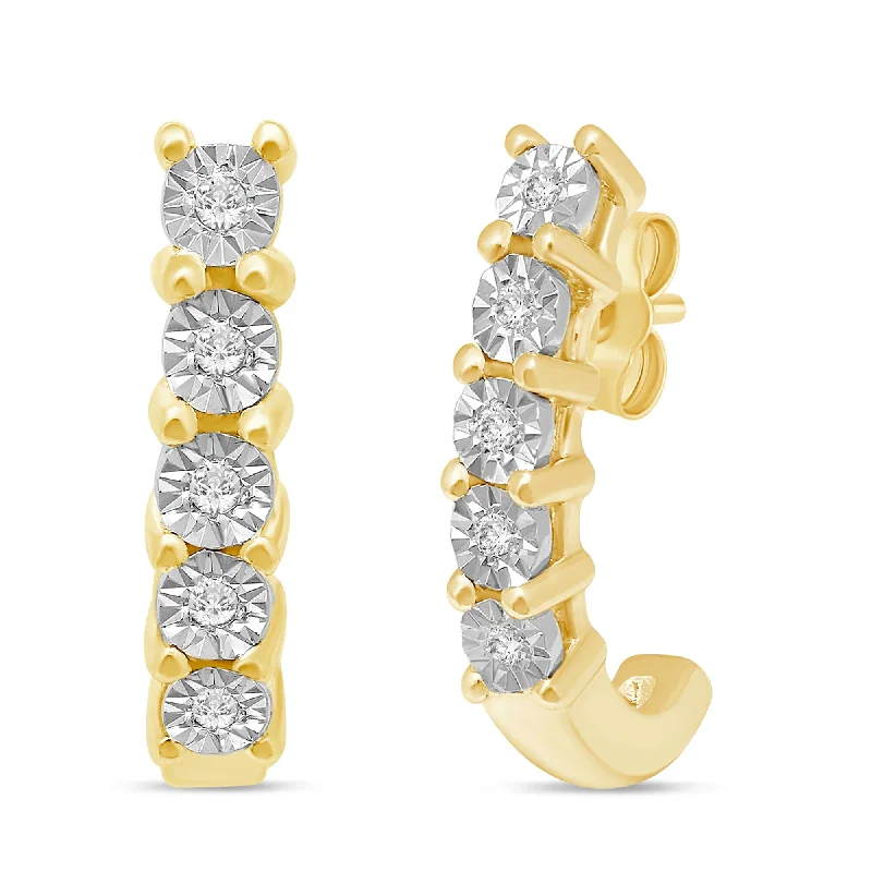 gemstone stud earrings for women -Hoop Station Earrings with 0.05ct of Diamonds in 9ct Yellow Gold