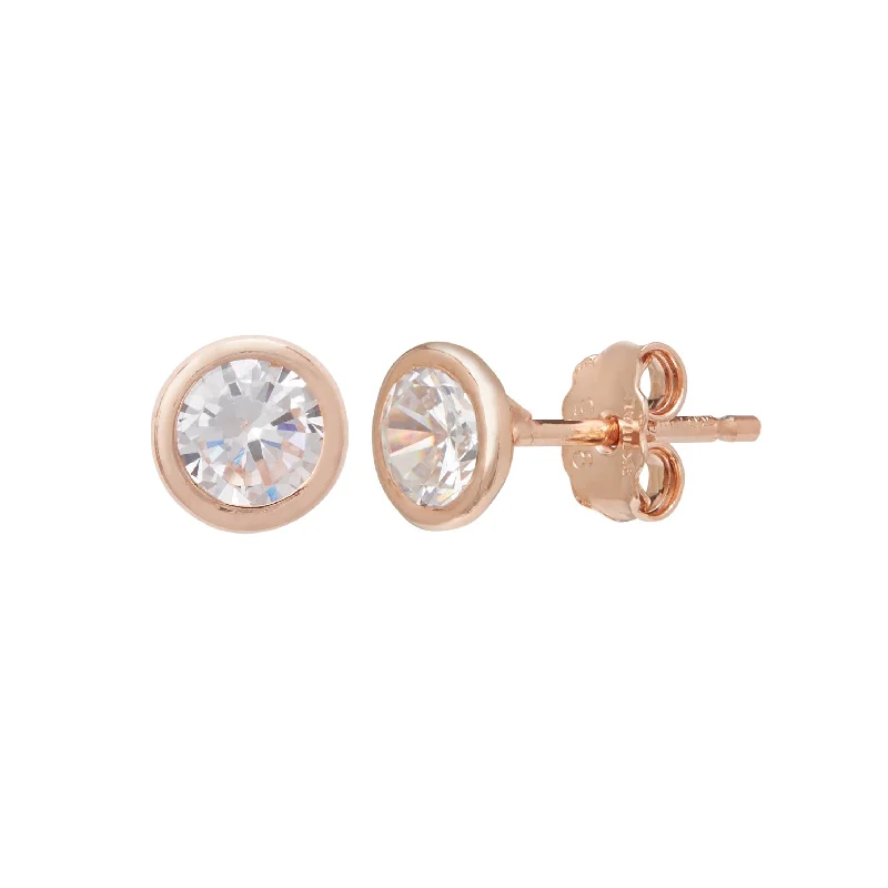 diamond earrings for women -9ct Rose Gold Silver Infused Cubic Zirconia Stud Earrings 5mm