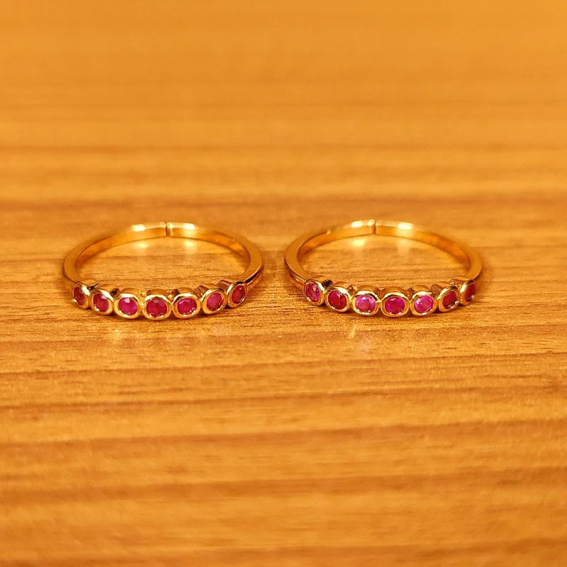 trendy rings for women -RUBY CZ STUDDED GOLD PLATED ADJUSTABLE TOE RING