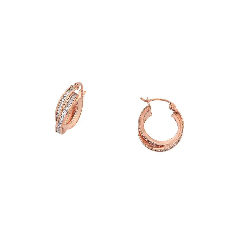 hoop earrings for women -9ct Rose Gold Silver Infused Cubic Zirconia Double Hoop Earring