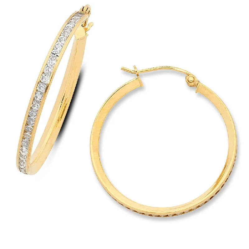 chandelier earrings for women -9ct Yellow Gold Silver Infused Hoop Earrings 28mm