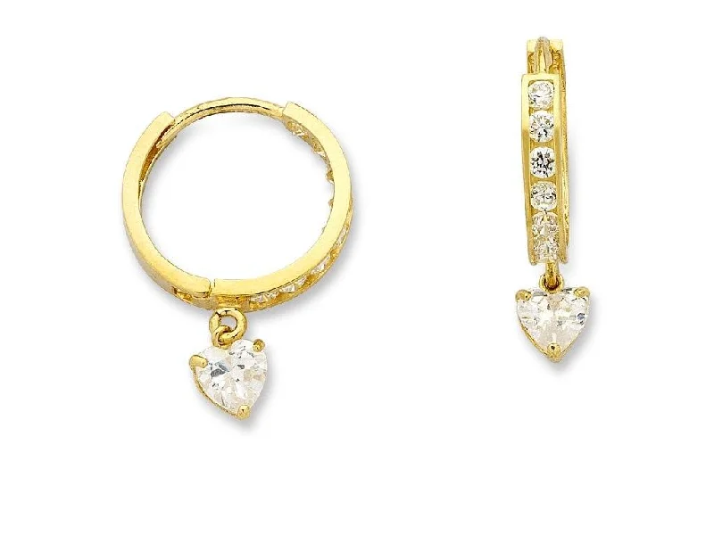 bold stud earrings for women -9ct Yellow Gold Heart Drop Hoop Earrings