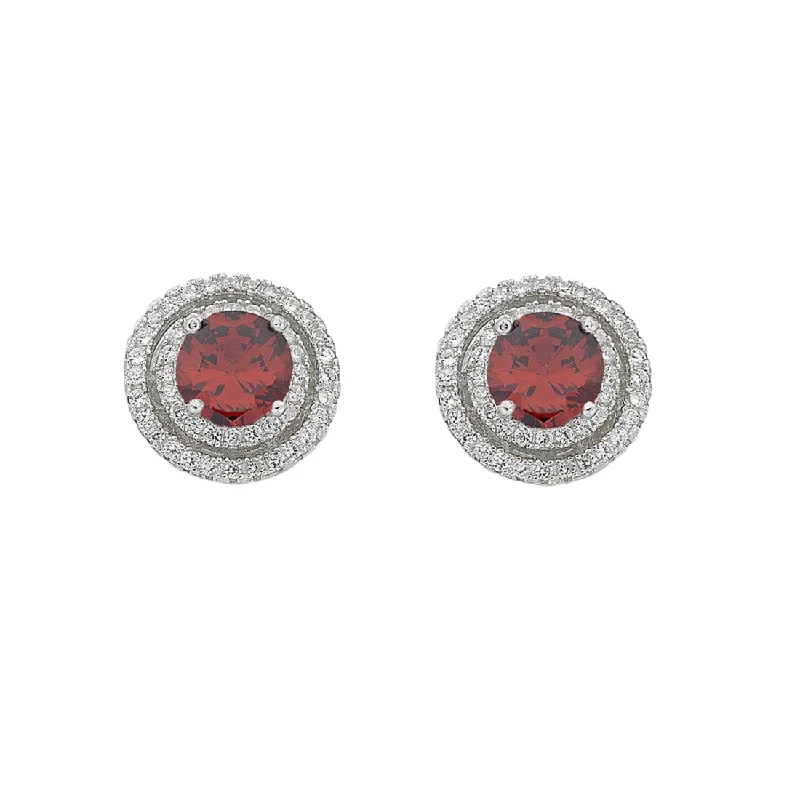 gemstone hoop earrings for women -January Birthstone Sterling Silver Red Cubic Zirconia Halo Earrings