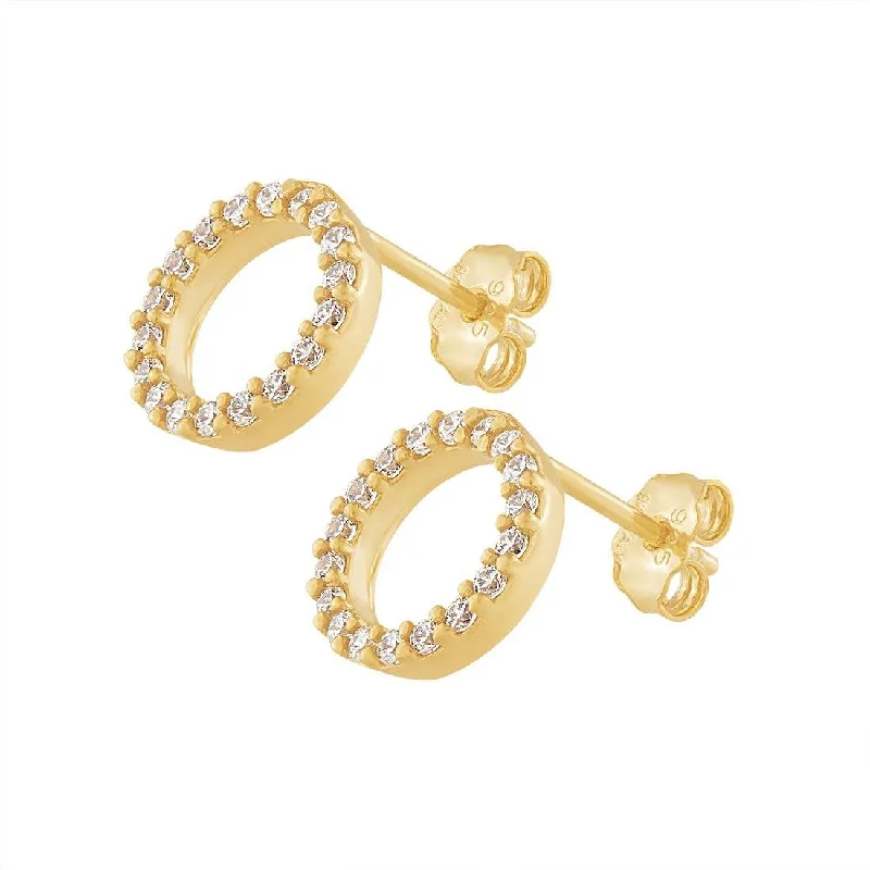 geometric earrings for women -9ct Yellow Gold Silver Infused Circle Stud Earrings with Cubic Zircona