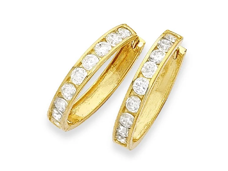 silver stud earrings for women -9ct Yellow Gold Cubic Zirconia Channel Set Hoop Earrings- 2mm x 11mm